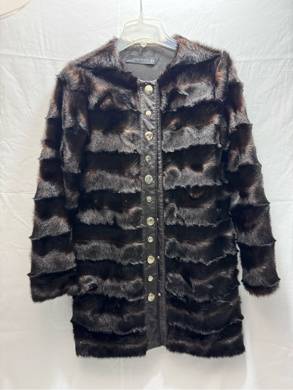 Zara Women’s Dark Brown Faux Fur Button-Front Coat